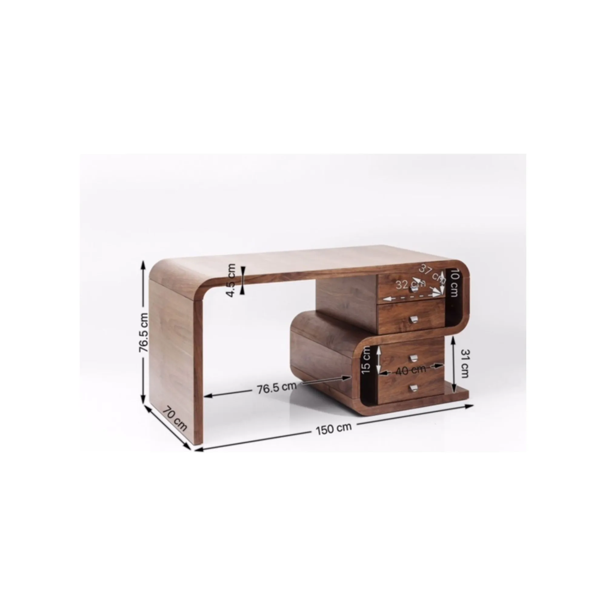 KARE Design Bureau Snake Noyer 4 Tiroirs 150x70cm ^ Bureau