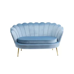 KARE Design Canapé Water Lily 2 Places Velours Bleu Et Acier Doré ^ Canapé & Banquette