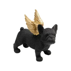 KARE Design Déco Bouledogue Noir Texturé Ailes Dorées ^ Déco