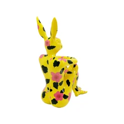 KARE Design Déco Gangster Lapin Jaune XL Fleurs Roses ^ Déco