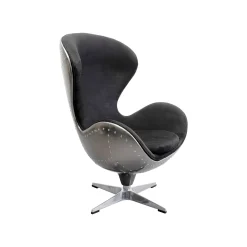 KARE Design Fauteuil Pivotant Lounge Noir Et Gris Rivets ^ Fauteuil