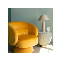 KARE Design Fauteuil Pivotant Orion Velours Jaune ^ Fauteuil
