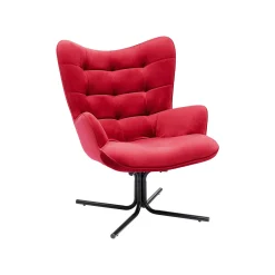 KARE Design Fauteuil Pivotant Oscar Velours Rouge ^ Fauteuil|Chaise De Bureau