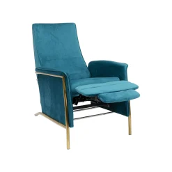KARE Design Fauteuil Relax Lazy Velours Bleu Pétrole ^ Fauteuil