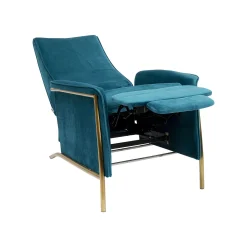 KARE Design Fauteuil Relax Lazy Velours Bleu Pétrole ^ Fauteuil