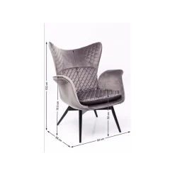 KARE Design Fauteuil Tudor Velours Gris ^ Fauteuil