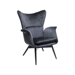 KARE Design Fauteuil Tudor Velours Noir ^ Fauteuil