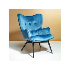 KARE Design Fauteuil Vicky Velours Bleu Pétrole ^ Fauteuil