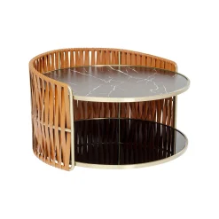 KARE Design Table Basse Effet Marbre Noir Double 86cm ^ Table Basse
