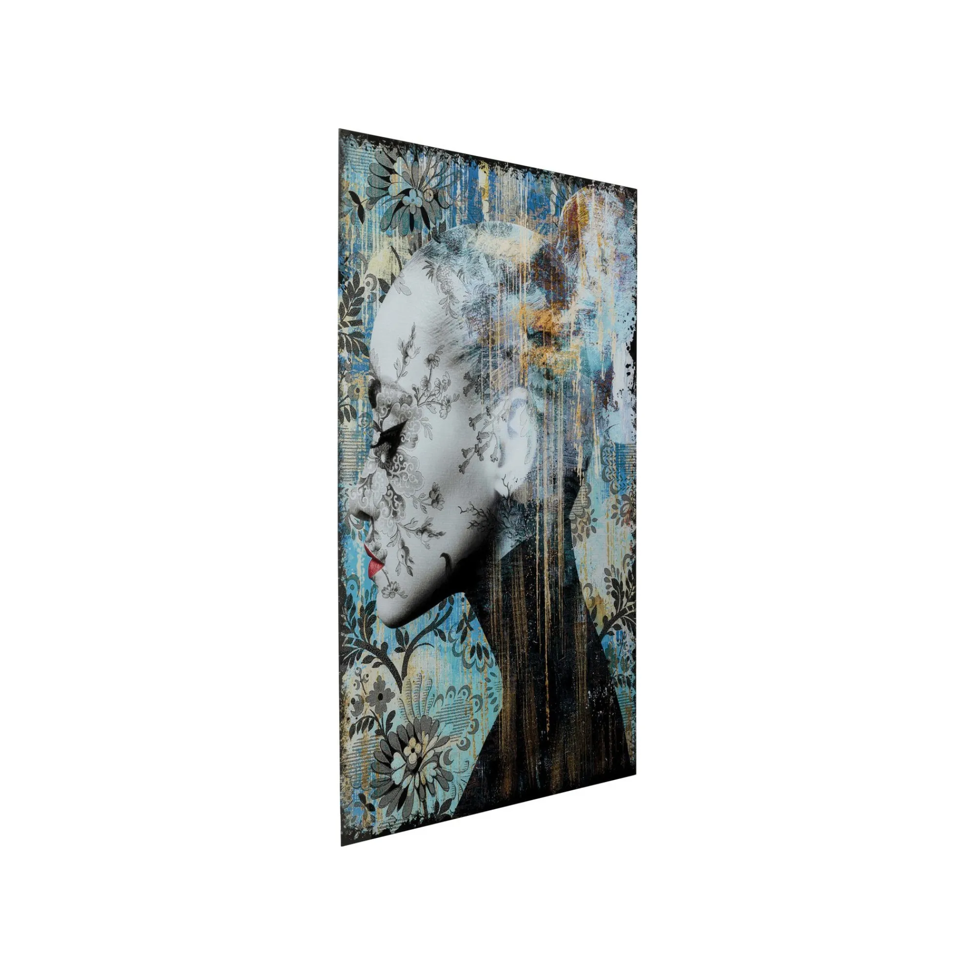 KARE Design Tableau En Verre Bleu Femme Profil Fleurs 100x150cm ^ Tableau