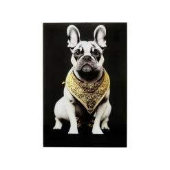 KARE Design Tableau En Verre Bouledogue Collier Doré 40x60cm ^ Tableau