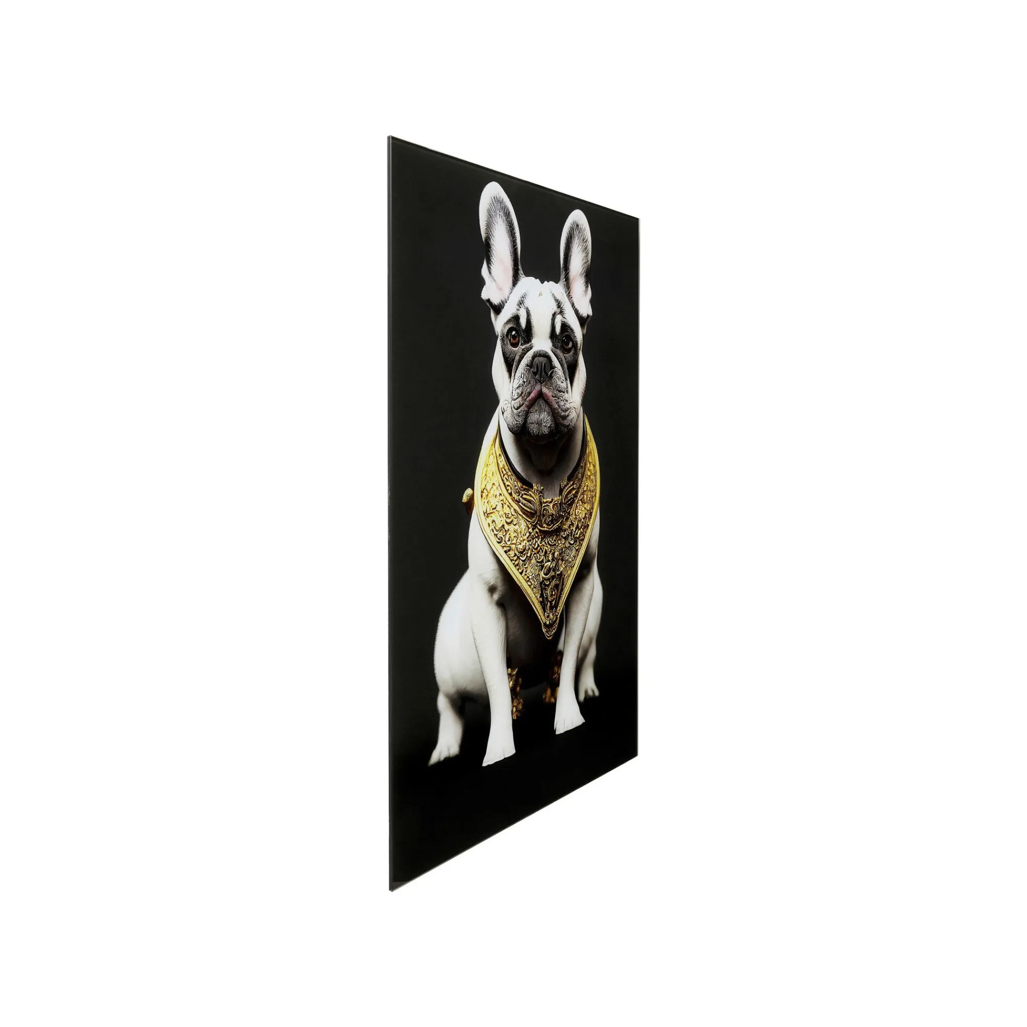 KARE Design Tableau En Verre Bouledogue Collier Doré 40x60cm ^ Tableau
