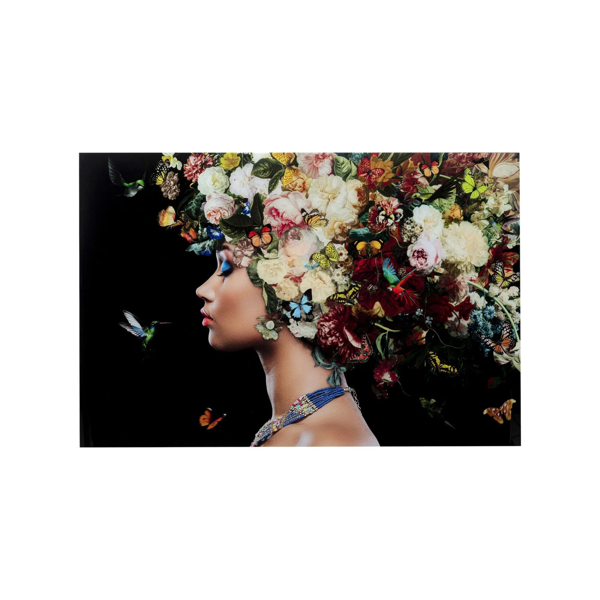 KARE Design Tableau En Verre Femme Fleurs Papillons Gauche 150x100cm ^ Tableau