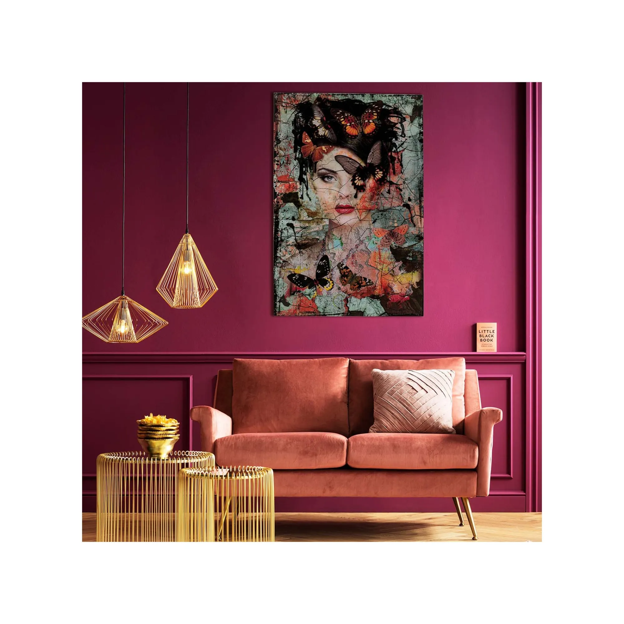 KARE Design Tableau En Verre Femme Papillons Effet Brisé 100x150cm ^ Tableau