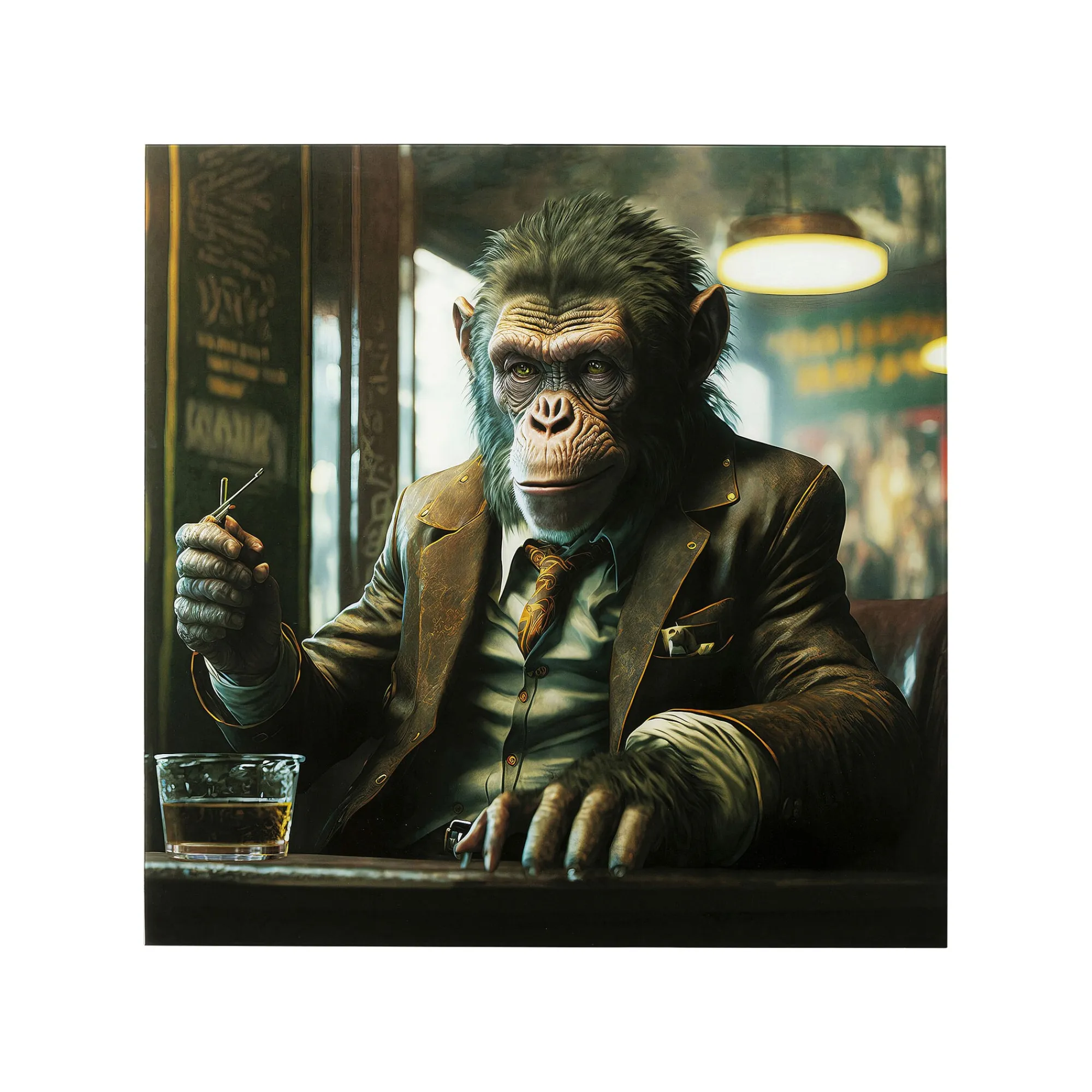 KARE Design Tableau En Verre Singe Au Bar 100x100cm ^ Tableau