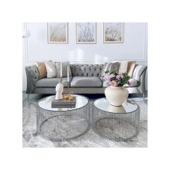 KARE Design Tables Basses Rondes Wire Set De 2 Argentées ^ Table Basse