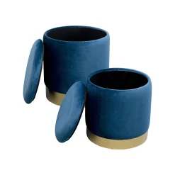 KARE Design Tabourets-coffres Cherry Bleu Pétrole Et Laiton Set De 2 ^ Tabouret & Pouf|Coffre & Malle